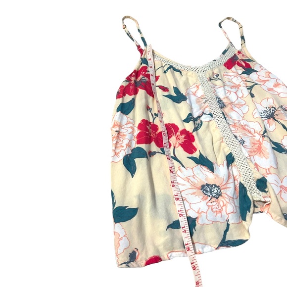 Roxy Cream & Pink Floral Flowy Scoop Neck Tank Top Women’s Medium - Picture 4 of 4